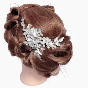 Antico fatto a mano del fiore nuziale capelli pettine da sposa barrette dei capelli del rhinestone della damigella d'onore copricapo