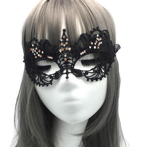 Topeng Topeng renda hitam dengan berlian imitasi merah Topeng mata berkilau Aksesori kostum elegan untuk acara pesta bola - Product Image 3