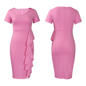 Nouvelle robe africaine pour femmes à manches courtes, couleur unie, moulante, à volants, taille haute, tendance - Product Image 6