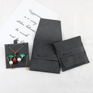 Custom Embossing logo Velvet Gift Bags Suede Envelope Jewelry Packaging Pouch Bag with Insert Card for Necklace Rings Display - Product Image 4