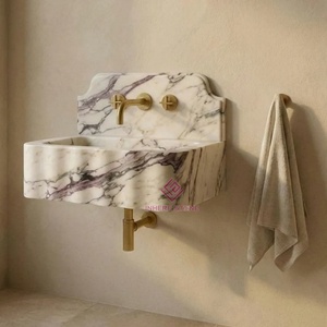 Évier de luxe en marbre Calacatta Viola fait <span class=keywords><strong>main</strong></span> avec crédence, mural, vasque en pierre naturelle sur mesure <span class=keywords><strong>pour</strong></span> salles de bain - Product Image 4