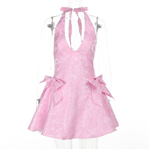 Kolsuz Halter jakarlı yay resmi parti elbise - Product Image 6