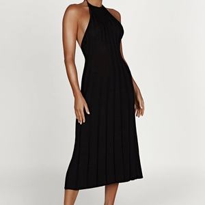 Vestidos Midi Negros Sexys de Moda con Escote en la Espalda para Mujer, al por Mayor, Personalizados, OEM, de Alta Calidad, Nueva Llegada - Product Image 3