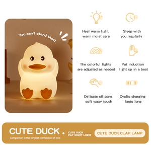 Phim Hoạt Hình Vịt Silicone trẻ em phòng ngủ trang trí <span class=keywords><strong>LED</strong></span> Món Quà Giáng sinh vịt con ánh sáng ban đêm ngủ đèn USB sạc Pat đèn - Product Image 6