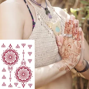 Mehndi设计人体纹身贴纸bindi设计指甲花纹身模板贴纸