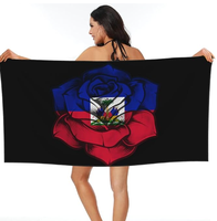 Serviette de plage super absorbante avec drapeau haïtien, serviette en microfibre à séchage rapide avec drapeau national haïtien pour les activités de plein air