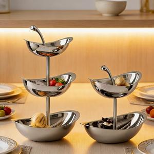 Corbeille à fruits à 2 et 3 niveaux en acier inoxydable 304, plateau à collation moderne en forme <span class=keywords><strong>de</strong></span> lingot pour <span class=keywords><strong>comptoir</strong></span> <span class=keywords><strong>de</strong></span> cuisine, présentoir à desserts - Product Image 1