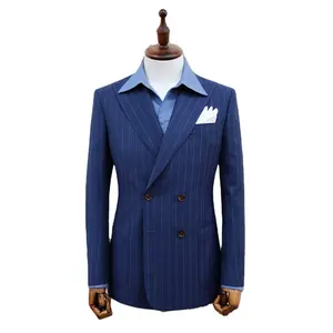 Nieuw Design Donkerblauw Worsted Stof Half Canvas Dubbele Rij Knopen Met Vier Knopen Grote Patch Pocket Heren Blazer