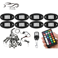 Kit de 8 projecteurs LED RGB JHS avec télécommande RF 24 touches et commande vocale, éclairage néon multicolore pour moto, VTT, UTV, camion, tout-terrain