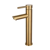 Robinets de lavabo modernes en acier inoxydable à levier unique montés sur le pont en or brossé Robinet haut pour vasque de salle de bains à eau chaude et froide