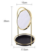 Ensemble de miroir de courtoisie rond avec plateau de rangement 360 °   Miroir de maquillage de haute qualité avec cadre doré rotatif, personnalisé, pour table de toilette
