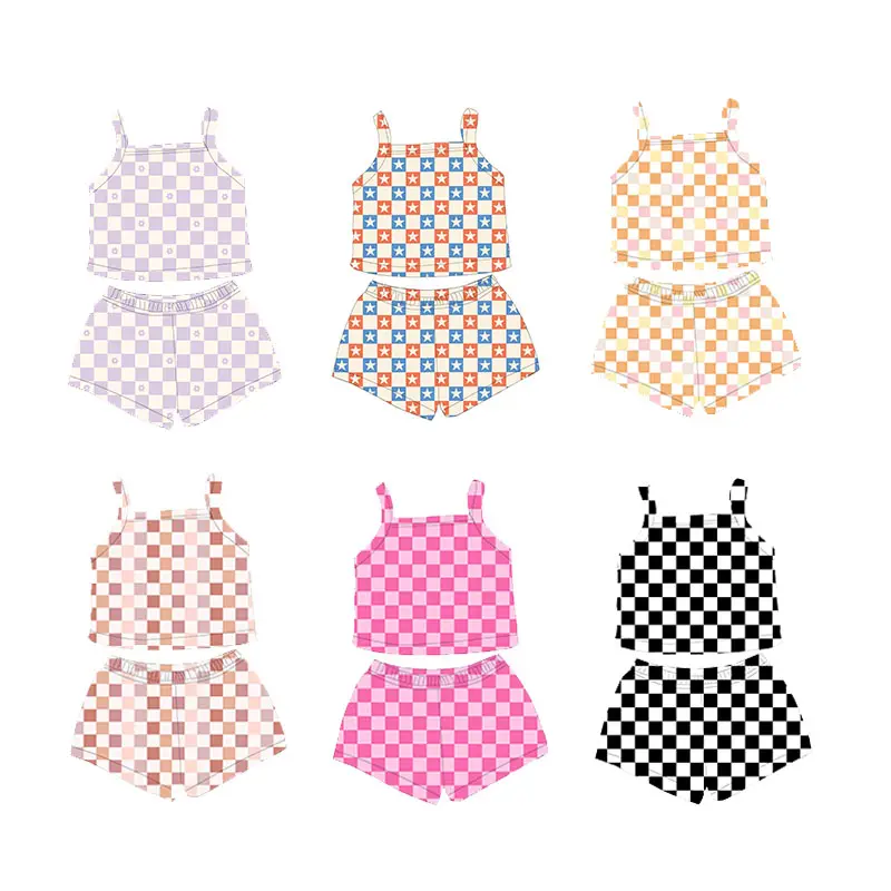 Cheap Summer Newborn Clothes Baby Girls Infant Clothing Set Halter Top Shorts Soft Waffle Fabric Kids Clothes Suit