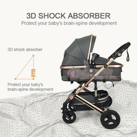 Poussette pliable 3-en-1 à haute vue pour bébé Fonction d'absorption des chocs intégrée Poussette à forte capacité de charge avec siège auto