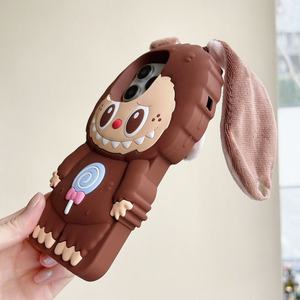 Oem/ODM hoa yếu tố thiết kế Việt Nam Silicone phim hoạt hình Dập nổi 3D labubu tai dài chống sốc điện thoại di động Trường hợp cho cho - Product Image 5