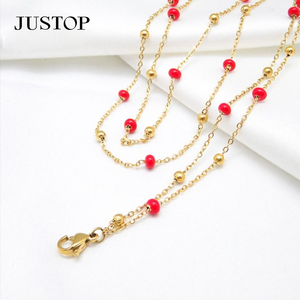 Collier unisexe tendance en acier inoxydable plaqué or 18 carats, étanche, écologique, avec zircon géométrique et perles, vente en gros - Product Image 5
