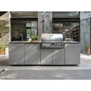 304 Stainless Steel Modular Outdoor BBQ Kitchen With Sink And BBQ Island Kitchen Cabinet
