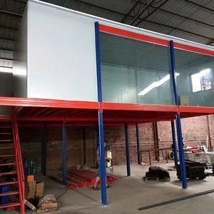 Plataforma de entresuelo de servicio pesado con piso de <span class=keywords><strong>madera</strong></span> de acero recubierto de polvo para equipos de almacenamiento de carga con estante de palé de cubierta de alambre - Product Image 6