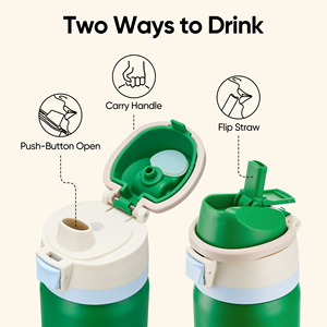 Bouteille d'eau isotherme de qualité alimentaire, double usage, avec bec verseur et couvercle à paille, anti-fuite, poignée de transport portable, 2 tailles, bouteille thermos sous vide - Product Image 3