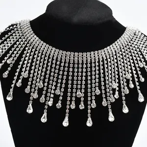 Toptan 1 Yard Glitter dikiş elbise aplike Strass püsküller Fringe temizle kristal damla Trim cam suni elmas zincir