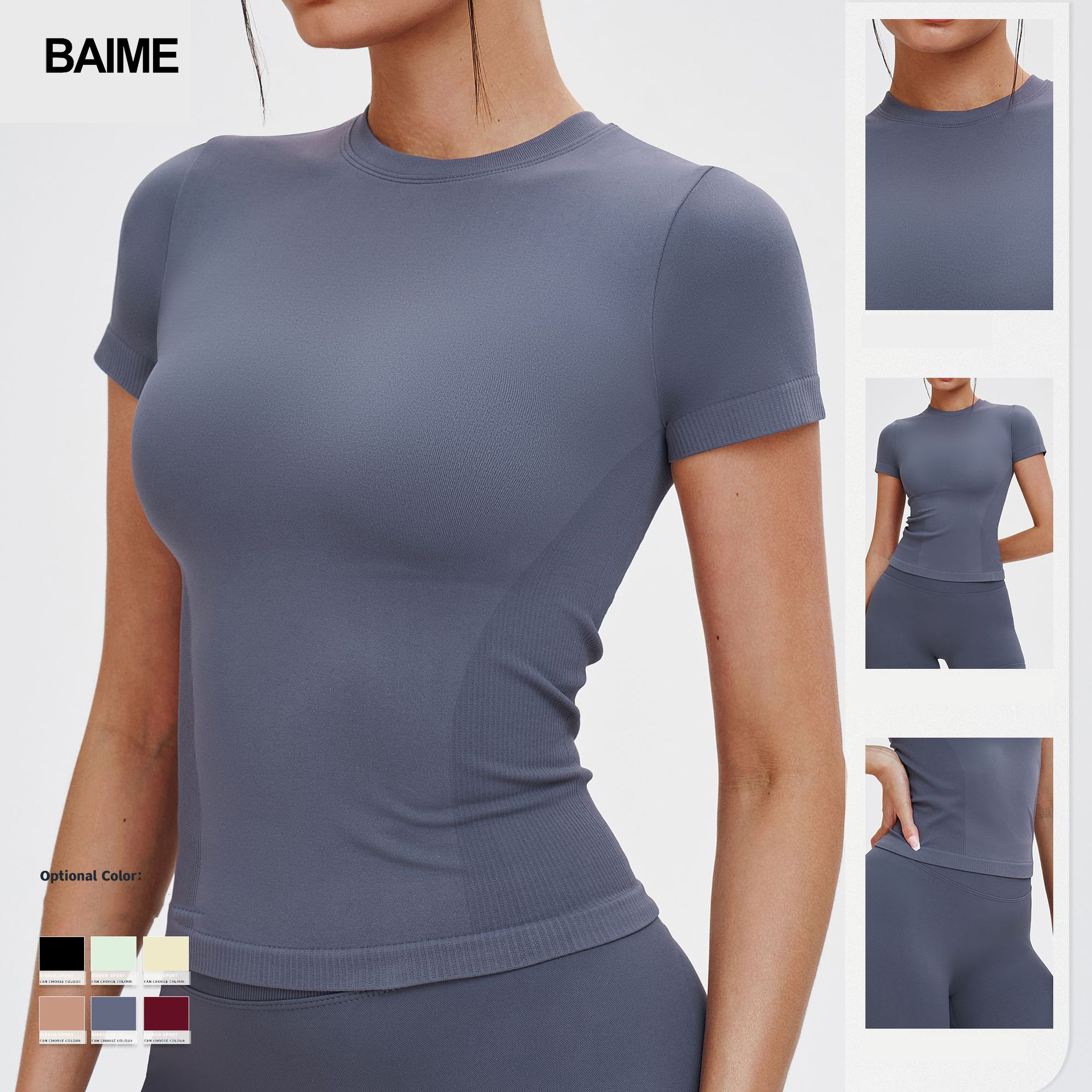 Women's Yoga Short Sleeved Round Neck Comfortable Sports Tight Yoga T-shirt Outdoor Running Sports Top
