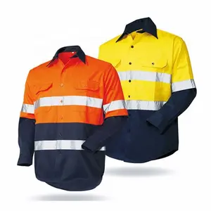 新款时尚橙色建筑工程fr高可见度工作衬衫，带高可见反光带