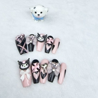 Uñas a presión puro hecho a mano dibujos animados lindo estilo Kurokami alta calidad reutilizable