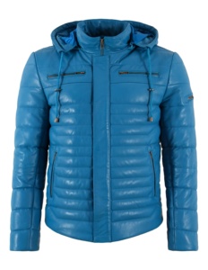 Blouson en cuir Nappa bleu électrique 100 % véritable personnalisé pour homme avec capuche, doublure chaude, marque privée, OEM, tendance hiver, vêtement d'extérieur - Product Image 1