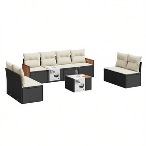 Ensemble de canapés de jardin noirs en rotin, mobilier d'extérieur imperméable au design contemporain avec coussins en mousse haute densité - Product Image 1