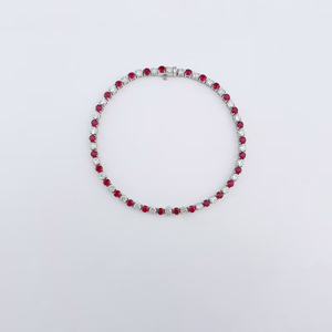 <span class=keywords><strong>Bracelet</strong></span> tennis alterné en rubis synthétiques et diamants de laboratoire, <span class=keywords><strong>or</strong></span> blanc 18 carats, bijoux fins pour femmes - Product Image 1