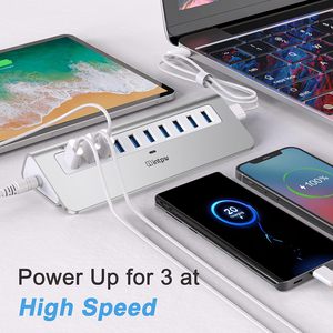 <span class=keywords><strong>Hub</strong></span> USB 3.2 Gen 2 de 10 Puertos y 10 Gbps, 7 Puertos de Datos, 3 Puertos de Carga Rápida, Adaptador de Corriente Tipo-C de 36 W, Construcción de Aluminio, en Existencia - Product Image 6
