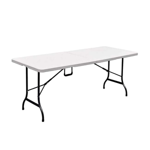Mesa plegable de <span class=keywords><strong>HDPE</strong></span> de plástico blanco ligero de 6 pies con marco de metal para comidas en hoteles y restaurantes, fiestas al aire libre y uso en el jardín - Product Image 2
