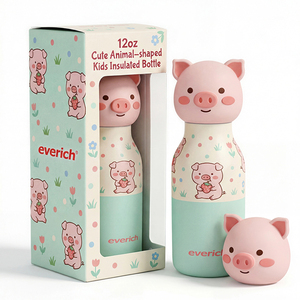 Botella de Agua Aislada de Acero Inoxidable para Niños, con Pajita y Tapa con Forma de Animal, 12oz/20oz, Libre de BPA, Venta al Por Mayor Everich - Product Image 1