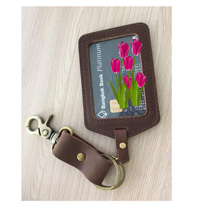 Porta tarjetas de identificación de cuero genuino, porta credenciales, porta tarjetas de piel de vaca de primera calidad, ranuras personalizables para tarjetas de acceso de empleados - Product Image 4