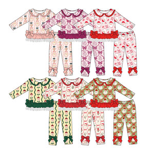 Preordine Set di Abbigliamento Natalizio per Bambine con Maglietta a Maniche Lunghe con Colletto Babbo Natale e Pantaloni con Volant - Product Image 1
