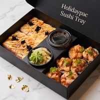 Boîte à sushi haut de gamme personnalisée avec compartiments et porte-sauce, plateau de service en papier kraft pour plats à emporter