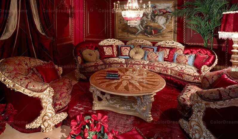 フランスの妖精の王女はピンクの生地を感じますロココ銀箔ソファセット