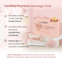Rouleau de massage facial et Gua Sha en pierre de quartz rose naturelle pour le corps et le visage, ensemble cadeau pour sculpter la ligne du visage et favoriser le drainage lymphatique