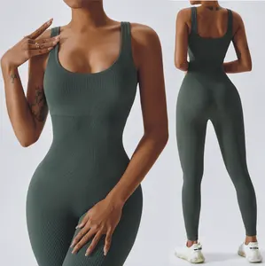 Vêtements de sport pour femmes Combinaison sans couture Yoga Pilates Danse Entraînement Tenue de sport Lifting des fesses et contrôle du ventre Sans manches Athleisure