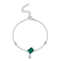 Bracelet en émeraude de culture, argent sterling 925 plaqué rhodium, bracelet à maillons sertis d'émeraudes pour femmes