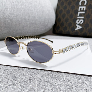 Jennie Signature Metal Oval <b>Sunglasses</b> Gold Frame Heart <b>Rhinestone</b> UV400 Women's Sunshades Class 2 - Product Image 4
