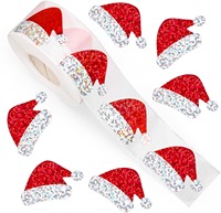 Pegatinas Navideñas Rojas al por Mayor, Pegatinas Láser para Sombreros de Navidad, Impermeables, Brillantes, Fáciles de Despegar, para Envolver Regalos