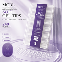 Faux ongles en gel souple à couverture complète, longs, forme cercueil, transparents, 240 pièces, OEM ODM, emballage personnalisé, vente en gros, fournitures pour salons de manucure