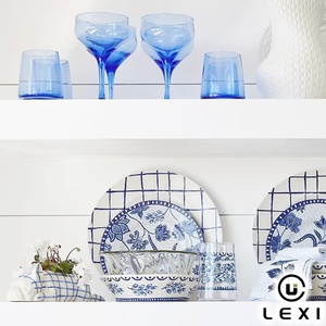Service de vaisselle en céramique bleu et <span class=keywords><strong>blanc</strong></span> à carreaux, style nordique, parfait pour une utilisation en restaurant ou pour la décoration de la table à manger à la maison. - Product Image 2