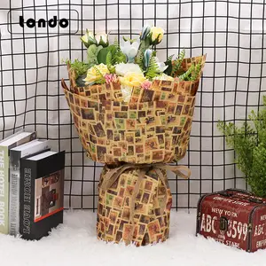 Tondo Vintage Stamp Design Kraft Flower Wrapping Paper Gift Packaging Paper With Stamp Pattern