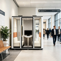 Cabine acoustique modulaire insonorisée 6 places avec éclairage LED, prise de courant et panneau en verre trempé de sécurité