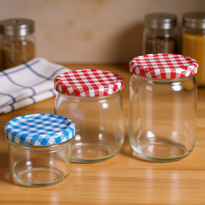 Tarro con Tapa de Rosca de 82 mm, Diseño a Cuadros, 420 ml, Paquete de 6 Botellas de Almacenamiento - Product Image 3