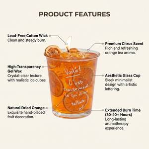 Bougie en cire de soja parfumée au cocktail français réaliste et luxueuse avec tranches d'orange pour la décoration de fêtes estivales, vente en gros, marque privée - Product Image 3
