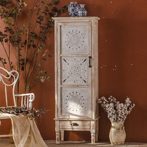 Aparador de madera maciza Vintage francés en blanco desgastado tallado gabinete de almacenamiento de esquina de sala de estar muebles de entrada para el hogar - Product Image 4