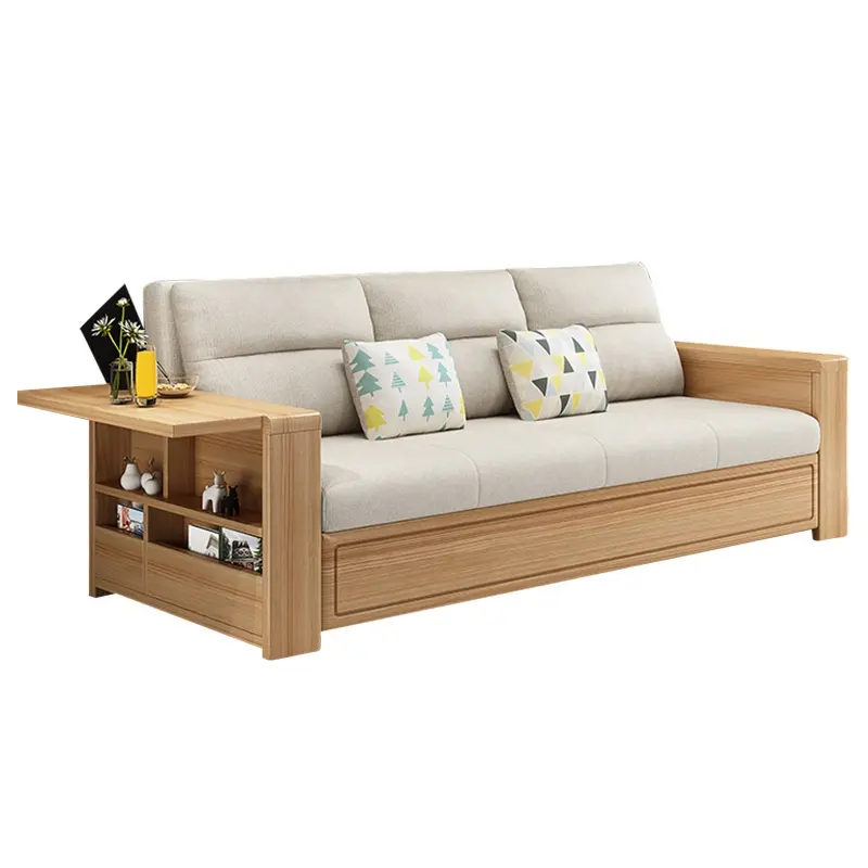 Livingルーム家具ホット販売北欧スタイル調整可能な収納3シート木製リネン現代のソファベッド睡眠のため