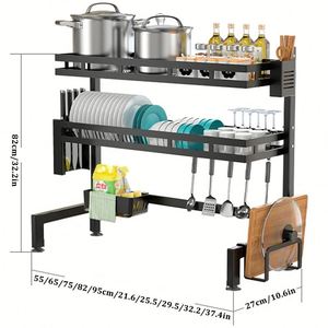 Dishes <b>Storage</b> Holders Double-Layer Stainless Steel Over Sink Dish Drying Rack Over Sink Metal Kitchen Plate Rack Dish Drainer - Product Image 6